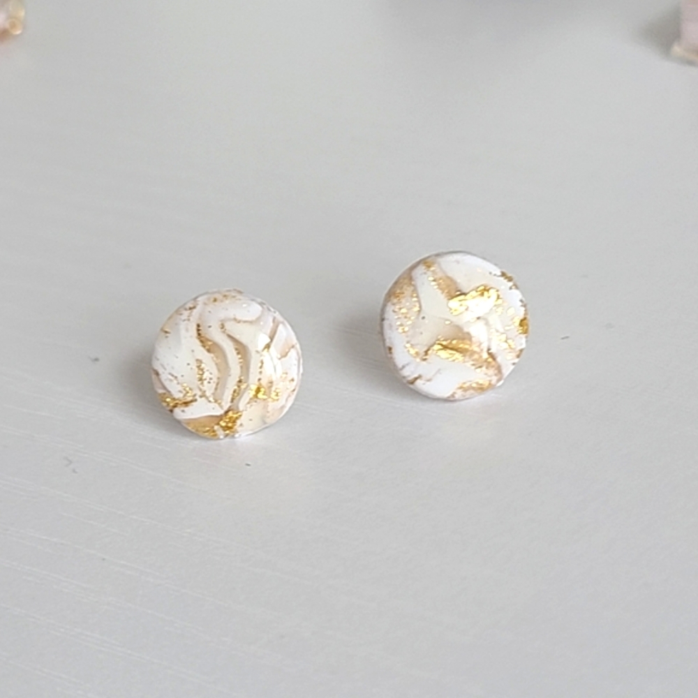 Boho White Gold Resin Agate Gemstone Round Circle Statement Stud Earrings